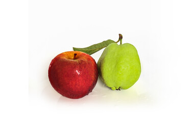 Fresh Guava fruit and  Red Apple on the white background,  Diet concept,