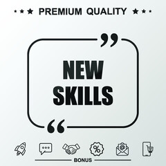  New skills writing icon. Text inside quote symbol