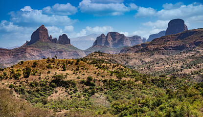 Landscape view of the Simien Mountains National Park in Northern Ethiopia