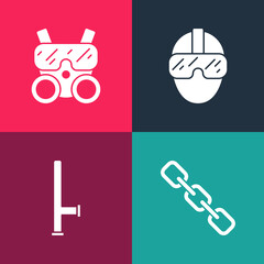 Set pop art Chain link, Police rubber baton, Special forces soldier and Gas mask icon. Vector.