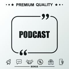 Podcast writing icon. Text inside quote symbol.