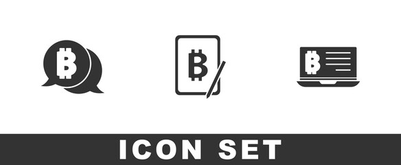 Set Bitcoin, Mining bitcoin from tablet and laptop icon. Vector.