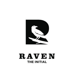 Raven with initial R logo icon design