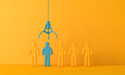 Employee recruitment concept with claw picking a new team member. 3D Rendering