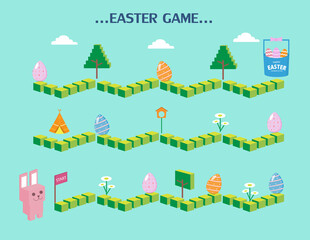 Fototapeta premium Frame of board Easter game ,Funny frame, cartoon, rabbit, eggs,Vector illustrations.