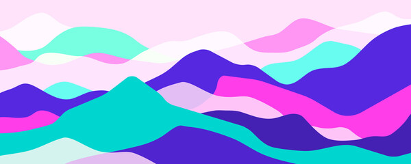 Fototapeta premium Multicolor mountains, translucent waves, abstract color glass shapes, modern background, bright landscape, vector design Illustration for you project