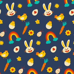 Fototapeta na wymiar Easter decorative elements pattern seamless. Use for fabric, print, textile, wrapping, background, package, clothing.