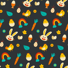 Easter decorative elements pattern seamless. Use for fabric, print, textile, wrapping, background, package, clothing.