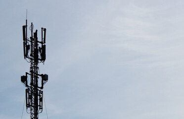 Mobile antenna against the background of the morning sky