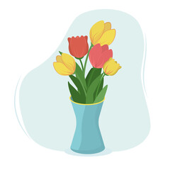 vector illustration of a bouquet of tulips in a vase. The theme of spring and holiday greetings