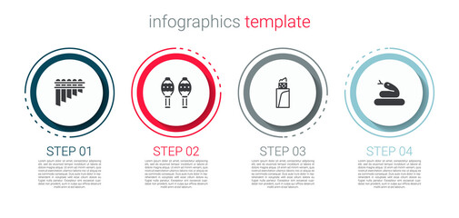 Set Pan flute, Maracas, Burrito and Snake. Business infographic template. Vector.