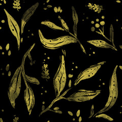 seamless floral pattern with yellow leaves on black background