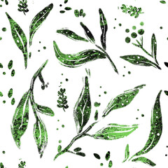 seamless floral pattern with green leaves on white background