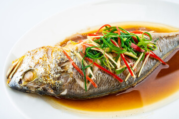 Chinese dishes steamed yellow croaker