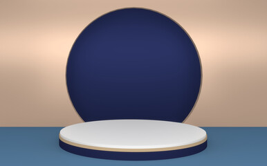 Blue Podium,minimal podium geometric and decoration color japanese tone.3D rendering