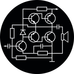 Abstract electronic circuit on the background of a black circle