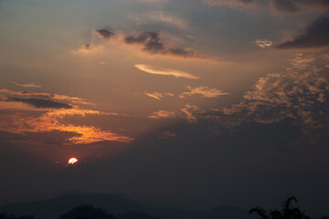 Fototapeta premium View of Sunset with dark blue sky.
