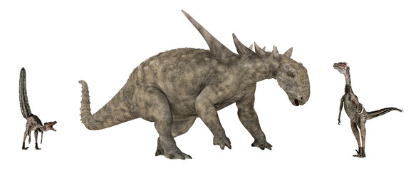 Dinosaurier Sauropelta und Velociraptor, Freisteller