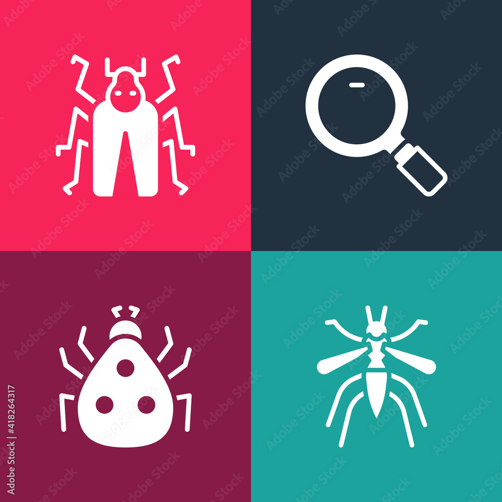 Canvas Prints set pop art mosquito, ladybug, magnifying glass and beetle icon. vector.