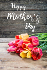 Greetings card with tulip flowers for Happy Mothers Day