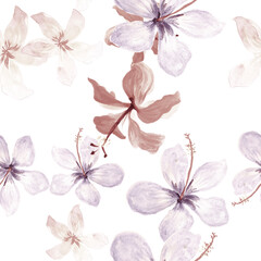 White Tropical Palm. Blue Seamless Nature. Azure Pattern Leaf. Brown Flower Painting. Gray Spring Textile. Flora Vintage. Decoration Exotic. Flora Exotic.