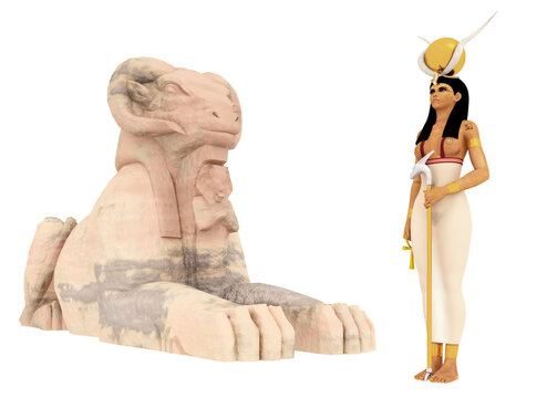 Widdersphinx und Göttin Hathor, Freisteller