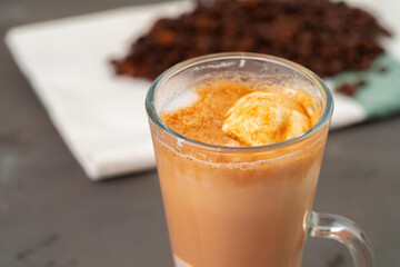 Affogato coffee with ice cream served in glass