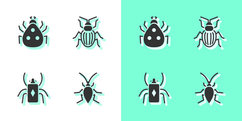 Set Cockroach, Ladybug, Beetle and Chafer beetle icon. Vector.