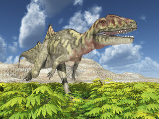 Dinosaurier Concavenator in einer Landschaft