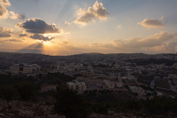 Landscape from the Jumping Mountain in Nazareth. Panoramic view. Sunset