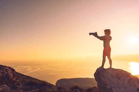 Woman with camera take travel photo © anetlanda