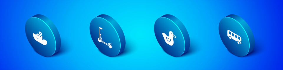 Set Isometric Toy boat, Rubber duck, Bus toy and Scooter icon. Vector. © Kostiantyn