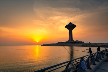 Al khobar Corniche Morning Silhoutte view. City Khobar, Saudi Arabia.