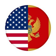 round icon with united states and montenegro flags isolated on white background
