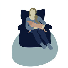 woman with dog on her lap. girl sitting on a flat design. dog lover. vector eps 10