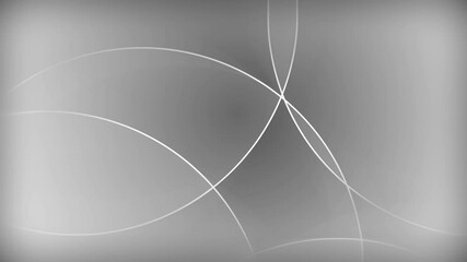 Abstract animation of black and white background pattern, gray background with large white lights or circle bokeh shapes overlapping in random pattern with intersecting lines and border. Loop