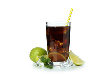 Glass of Cuba Libre isolated on white background