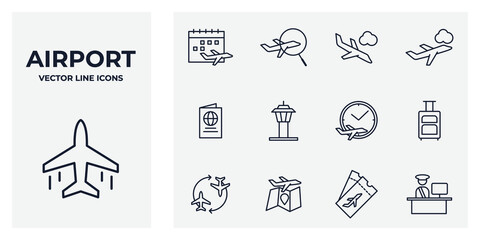 Fototapeta premium Set of Airport icon. Airport pack symbol template for graphic and web design collection logo vector illustration