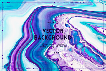 Fluid art texture. Abstract background with mixing paint effect. Liquid acrylic artwork that flows and splashes. Mixed paints for interior poster. Blue, purple and white overflowing colors