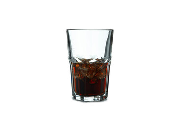 Glass of cola and ice cubes isolated on white background