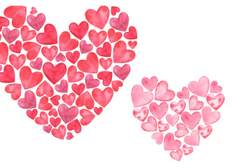 Obraz na płótnie Canvas Watercolor Valentine's Pink Red Love Hearts composition
