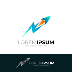 Rocket logo and thunder design combination,3d colorful icons