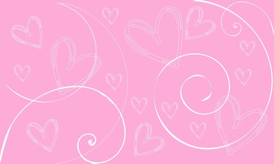 Hearts and beautiful curls on a pink background