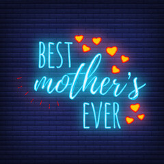 Naklejka na ściany i meble Concept neon Happy Mother's Day banner, logo, label and poster, vector illustration on brickwork background. Calligraphy and font greeting, wedding, celebration card.