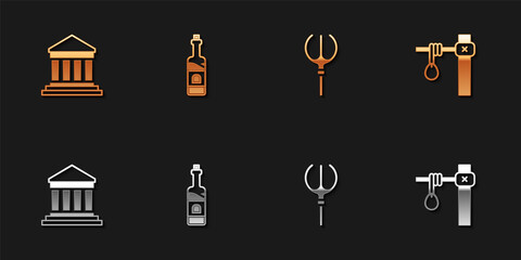 Set Parthenon, Bottle of wine, Neptune Trident and Gallows icon. Vector.