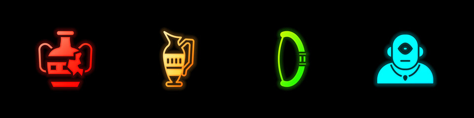 Set Broken amphorae, Ancient, Medieval bow and Cyclops icon. Vector.