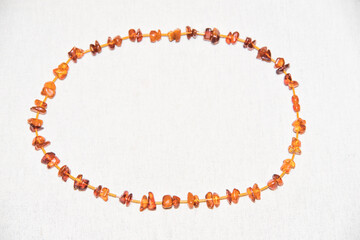 Jewelry made of natural amber stones. Selective focus.