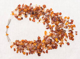 Jewelry made of natural amber stones. Selective focus.