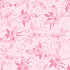 Fototapeta na wymiar Monotone pink flowers seamless pattern. Pink floral print.