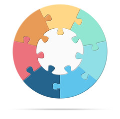 round puzzle, white base with 7 options